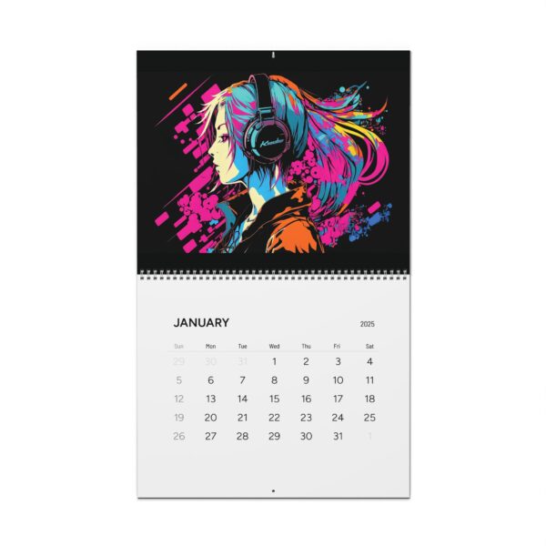 Wall Calendar 2025 Anime Girl Headphones Neon